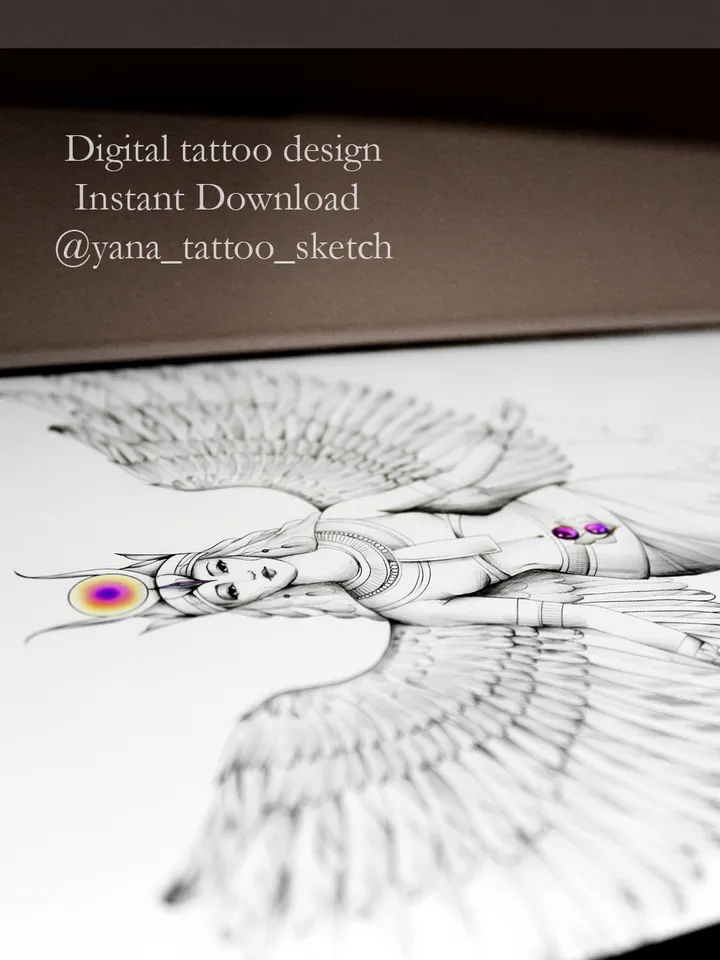 Isis Goddess Tattoo Design Isis Egyptian Goddess Tattoo Idea Drawing Sketch, Instant download JPG, PDF, PNG