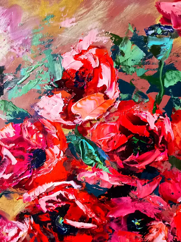 Poppy Oil Painting Flowers Impasto Glass Vase Candy Original Artist Svinar Oksana