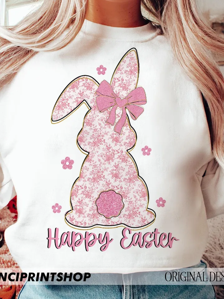 Pink Floral Chinoiserie Bunny Png, Happy Easter Png, Easter Bunny png, Grand Millennial Easter Png, Easter Coquette Png, Easter png, Bunny