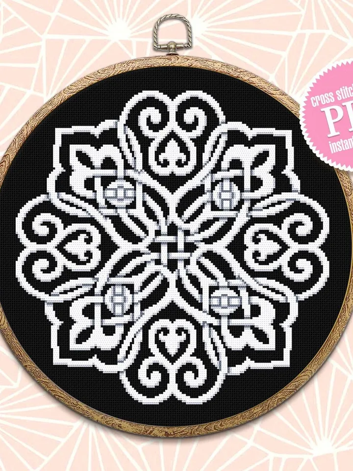 Mandala celtic cross stitch pattern PDF download, Easy mandala cross stitch chart, Celtic embroidery PDF, Celtic knot pattern #M196
