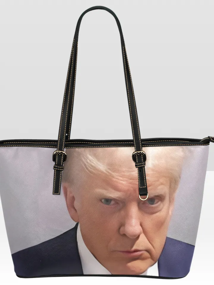 Trump mugshot Leather Tote Bag