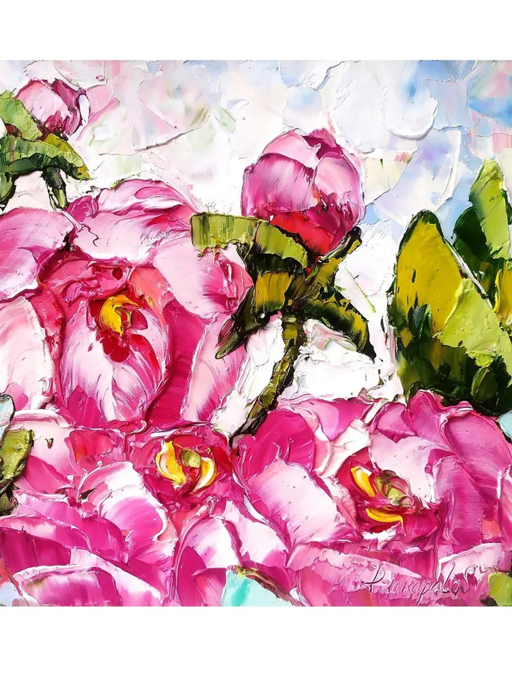 Peony Painting Impasto Original Art Floral Wall Art Flowers Small Oil Painting 8x8