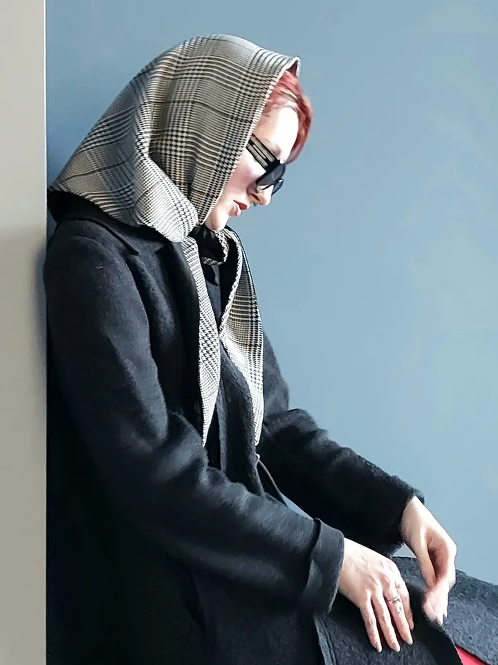 Wool headscarf double, neck scarf checkered, spring women's headwear, fashion accessory
