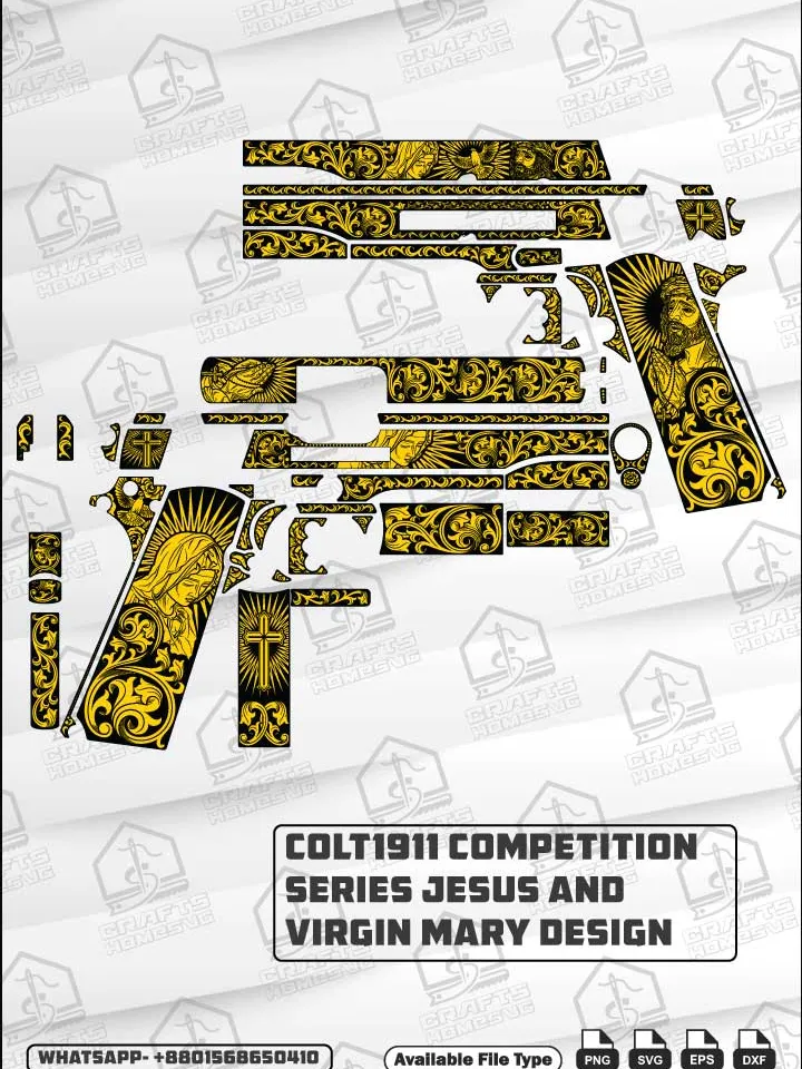 Colt 1911 Competition Jesus & Virgin mary Design Svg : Laser Cut / Engrave Files | Metal Art Svg | Engraving Svg