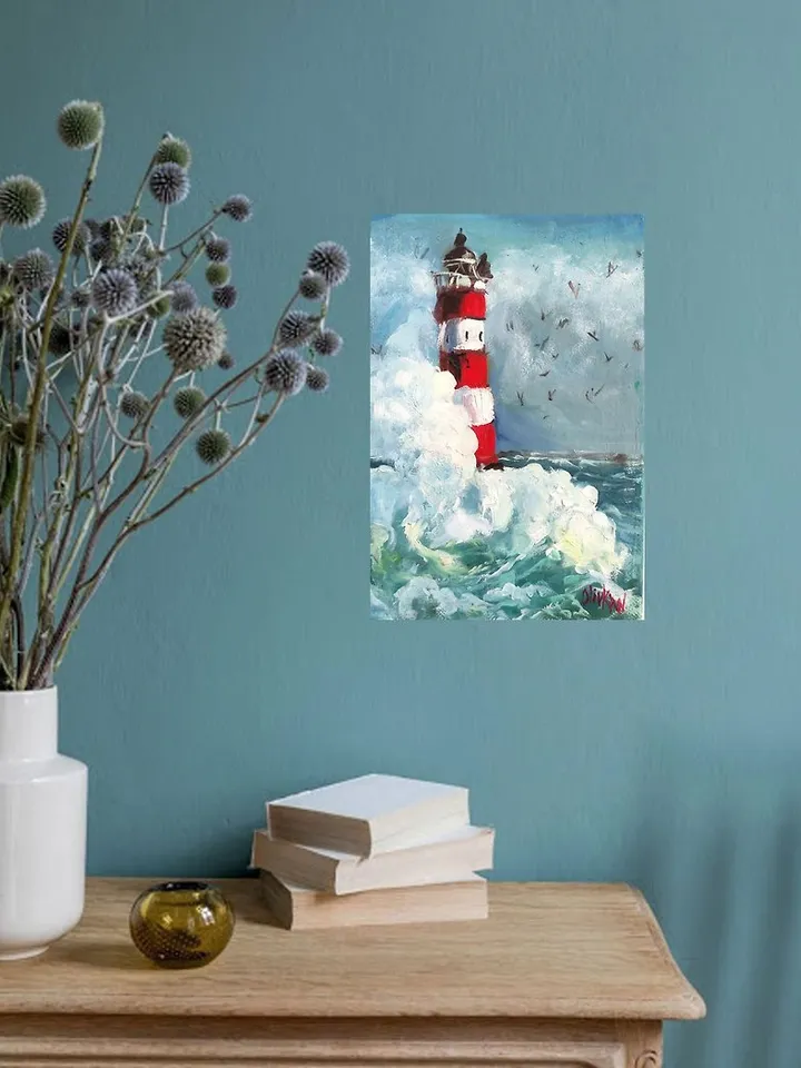 Seascape Original Art Lighthouse Oil Painting Lighthouse Impasto Sea Wall Art