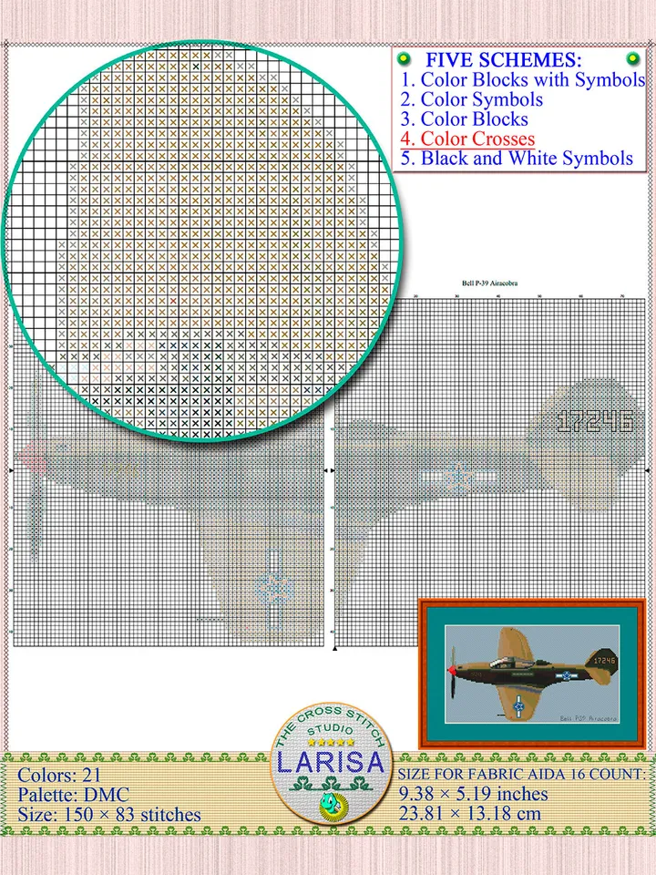 Airacobra Cross Stitch Pattern | World War II Fighter Aircraft