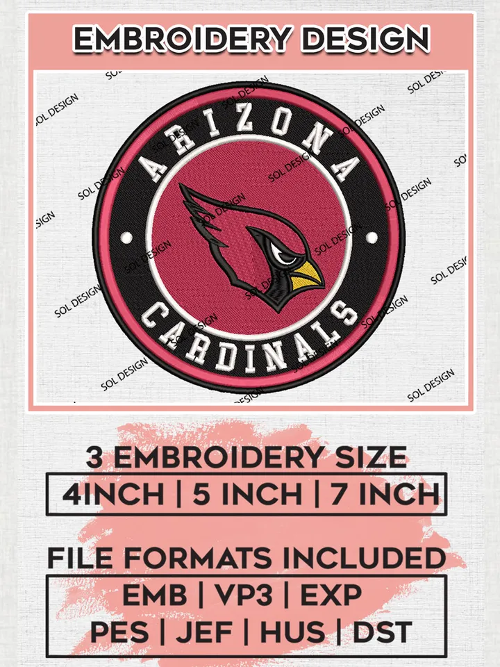 NFL Arizona Cardinals Circle Logo Embroidery Designs, NFL Cardinals, NFL Embroidery Designs, NFL Arizona Cardinals Machine Embroidery Design, Digital Download