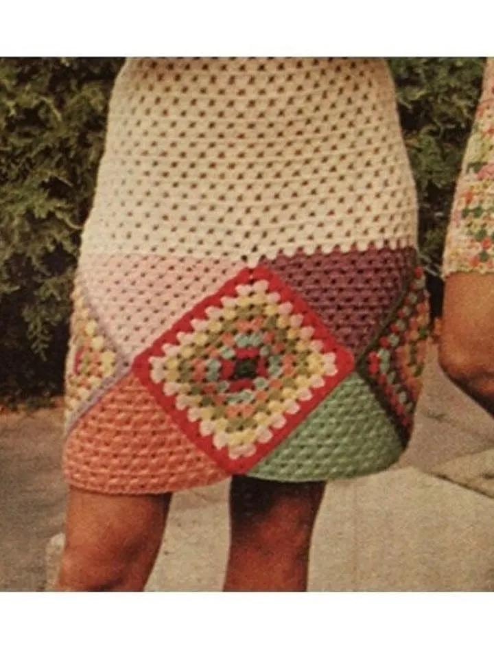 Crochet dress pattern , crochet Granny Square dress Border Dress , Vintage Crochet Pattern