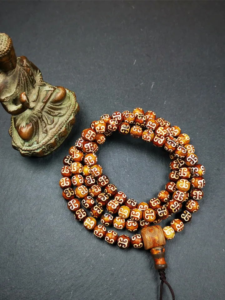 Gandhanra Tibetan Mala, Prayer Beads,Tibetan Rosary for Meditation,Made of Shale Stone Beads,Diameter 0.3 inch, Circumference 33 inch