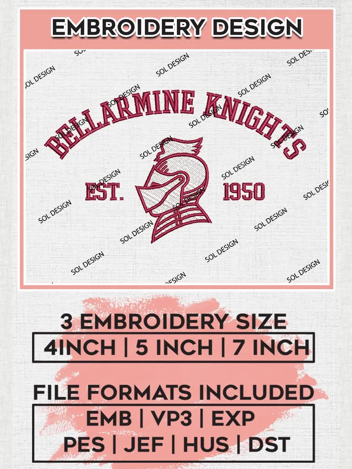 Bellarmine Knights Est 1950 Logo Embroidery Designs, NCAA Bellarmine Knights Team Embroidery, NCAA Team Logo, 3 sizes, Machine embroidery Files, Digital Download