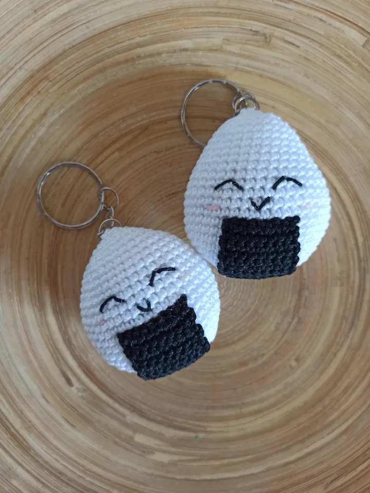 Crochet keychain rice ball, amigurumi toy, cute bag charm,mini toys,