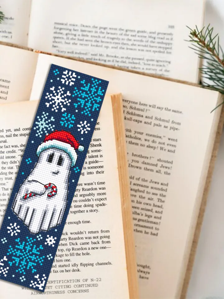 Christmas ghost bookmark cross stitch pattern PDF download Ghost cross stitch chart, Christmas bookmark pattern digital PDF, Snowflake #B368