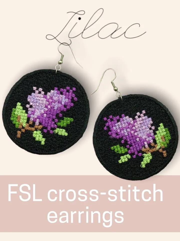 Lilac Earrings FSL Cross-stitch Pattern machine embroidery designs digital embroidery pattern free standing lace embroidery motif flower