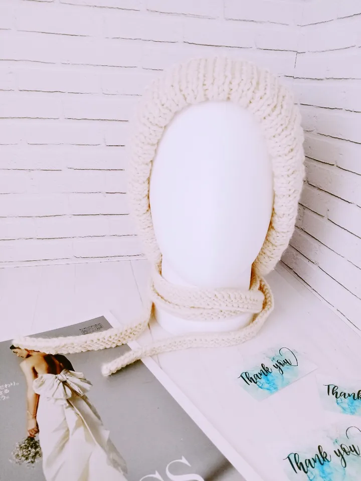 Warm Knitted Cap with Long Ties Handmade