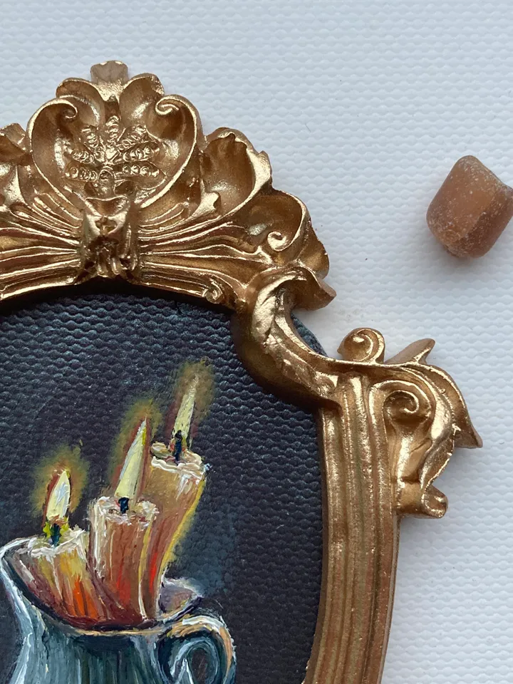 Candle Oil Painting Original In Vintage Style Frame Small Framed Still Life Art
