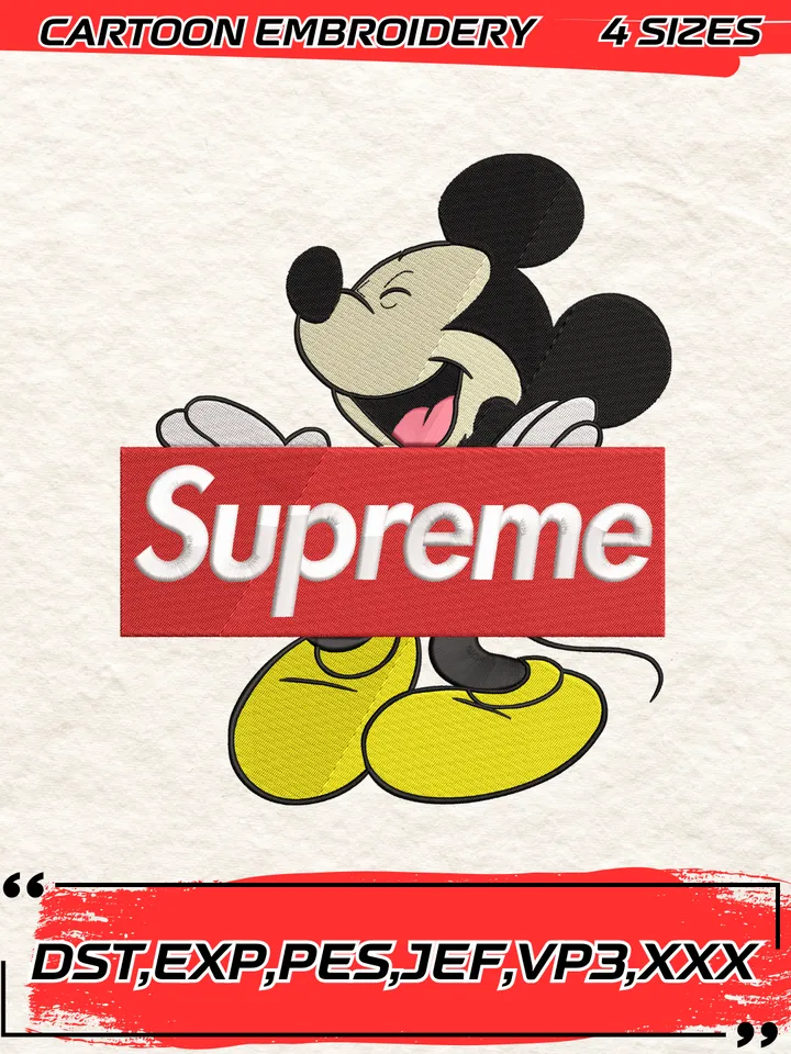 Mickey Supreme Embroidery Design,Machine Embroidery Design File,4 Sizes, Digital Download