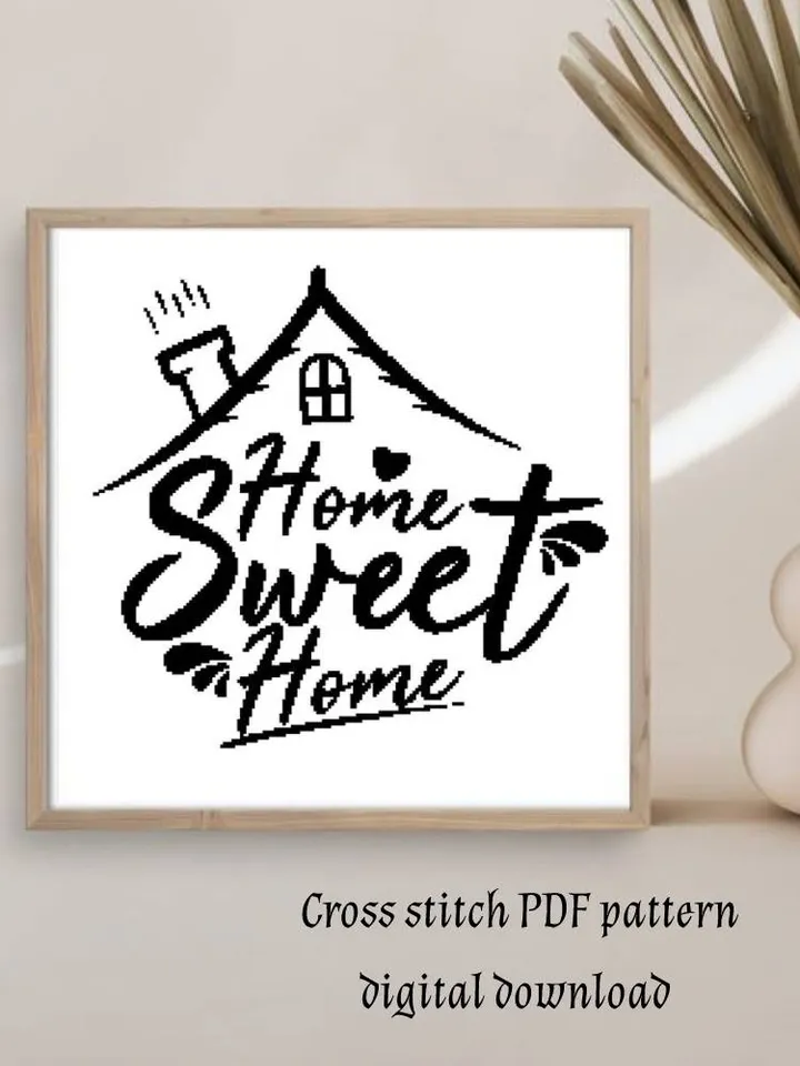 Monochrome Home sweet home cross stitch PDF pattern, Instant download