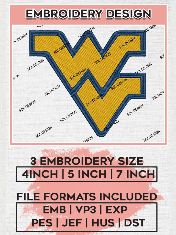 West Virginia Mountaineers Logo Machine Embroidery Design, NCAA Mountaineers Embroidery Design Design files, NCAA Embroidery Designs, NCAA Machine Embroidery Designs, Digital Download
