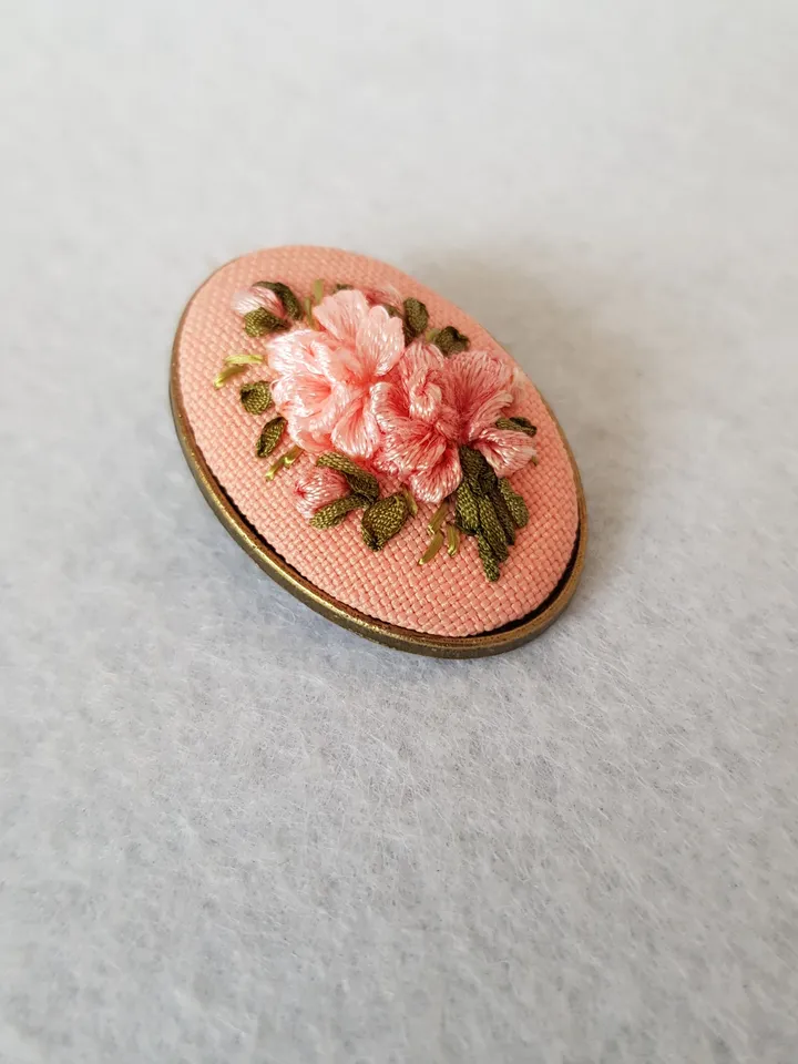 Hand embroidery jewelry, ribbon embroidered brooch for her, art 22