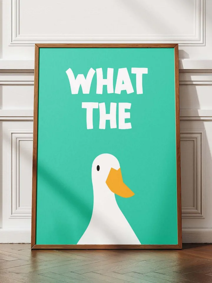 What the Duck Poster Funny Bathroom Wall Art Printable Duck Quote Digital Humor Sign Quirky Toilet Decor Instant Download Digital green