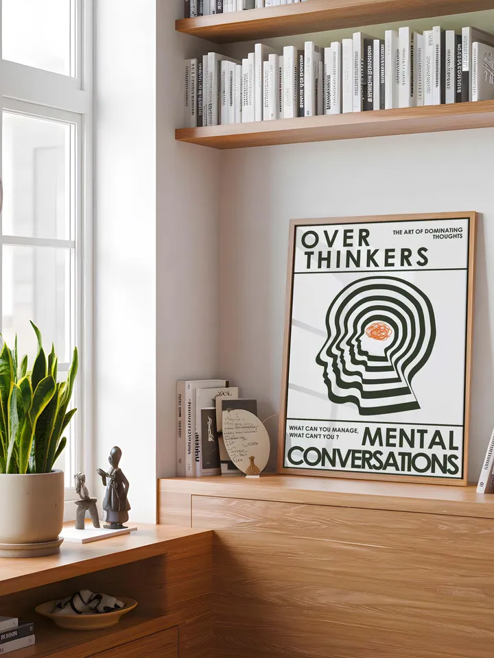 Overthinkers Wall Art Digital Print Retro Style Creativity Poster Eclectic Printable Artwork Trendy Room Decor Instant Download Green White