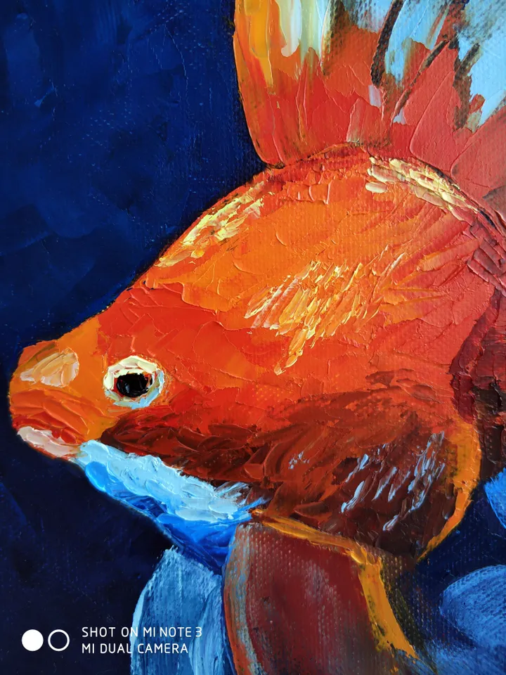 Oil painting goldfish, Bright fish, Symbol of good luck and happiness, Goldfish oil painting