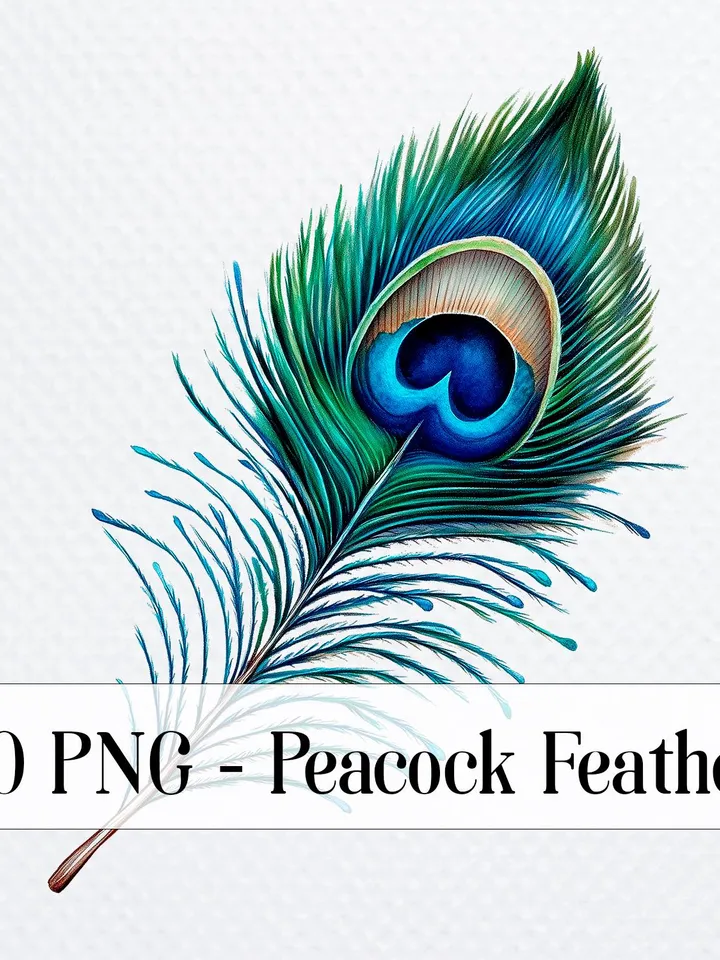 20 Peacock Feather Bundle, Gorgeous Peacock Printable Watercolor PNG Digital Clipart for sublimation, Paper craft, junk journals
