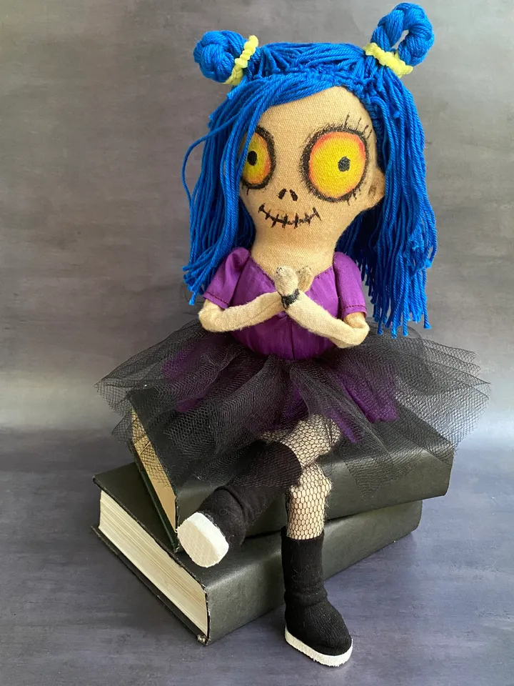 Scary doll . Halloween doll . Creepy doll . Book shelf sitter . Handmade rag doll .