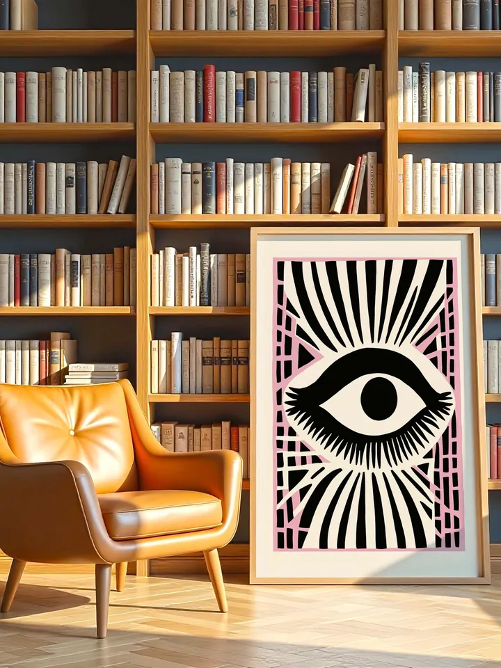 Eye Art Print Set, Bold Eye Poster, Pink Accent Graphic Print, Abstract Eye Wall Art, Minimal Eye Illustration, instant Digital Download