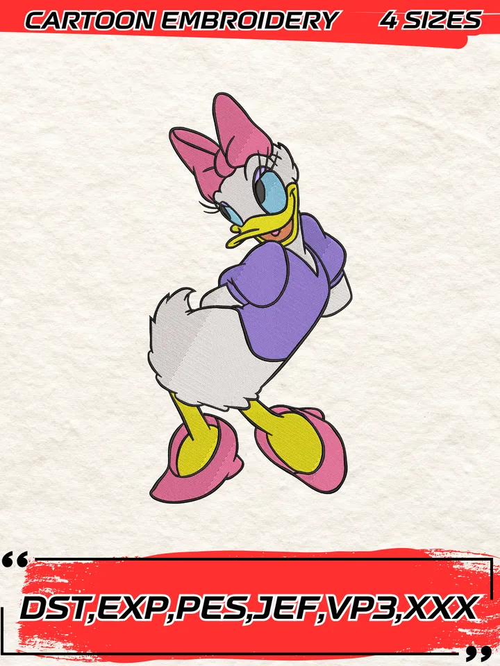 Daisy Duck Embroidery Design, Disney Cartoon Embroidery Design,Machine Embroidery Design File,4 Sizes, Digital Download