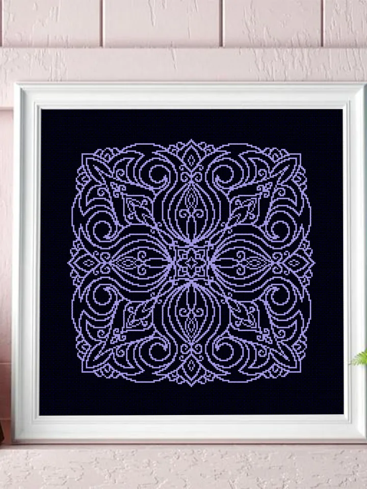 Simple Mandala cross stitch pattern PDF download Square ornament cross stitch chart, Flower mandala pattern digital PDF, Mandala art #M245