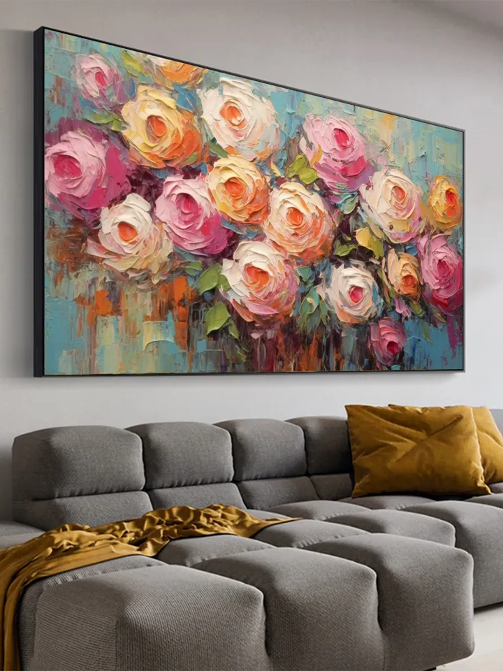 Original Roses Oil Painting On Canvas, Abstract Pink Flowers Painting, Large Wall Art, Home Decor, Custom Painting, Living room Wall Decor