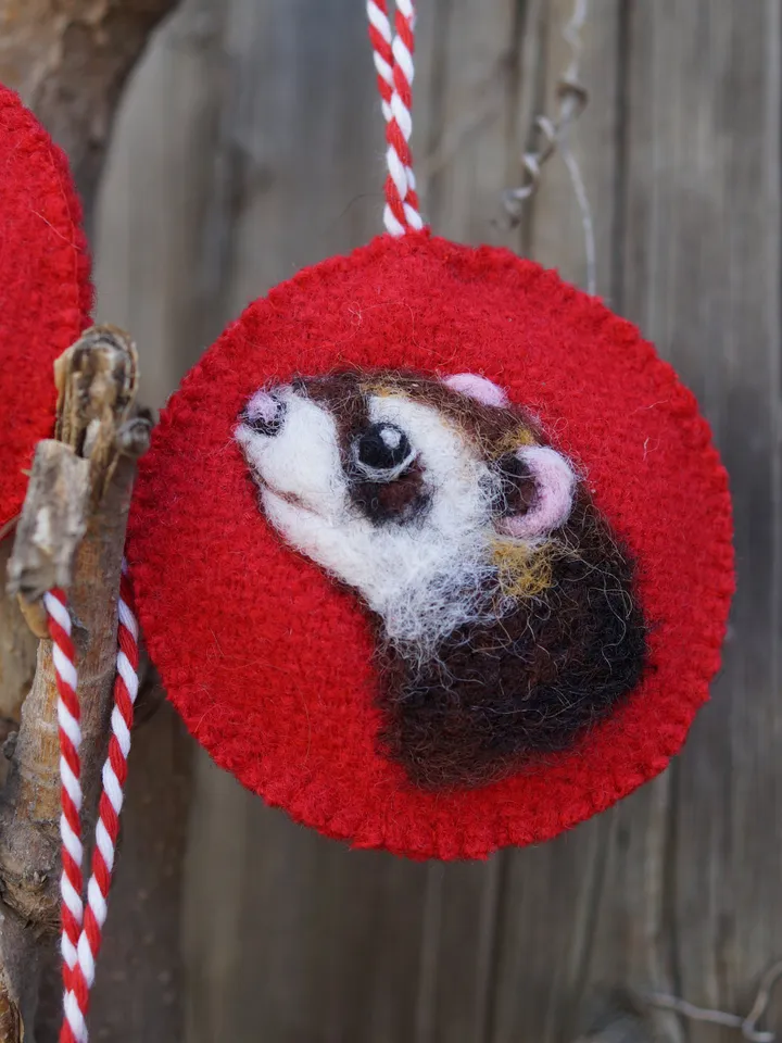 Ferret Christmas ornament, pet portrait, needle felted ferret, made to order