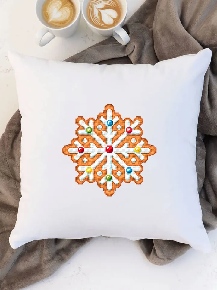 Gingerbread snowflake cross stitch pattern download PDF, Christmas gingerbread cross stitch chart, Small Christmas pattern digital PDF #N90