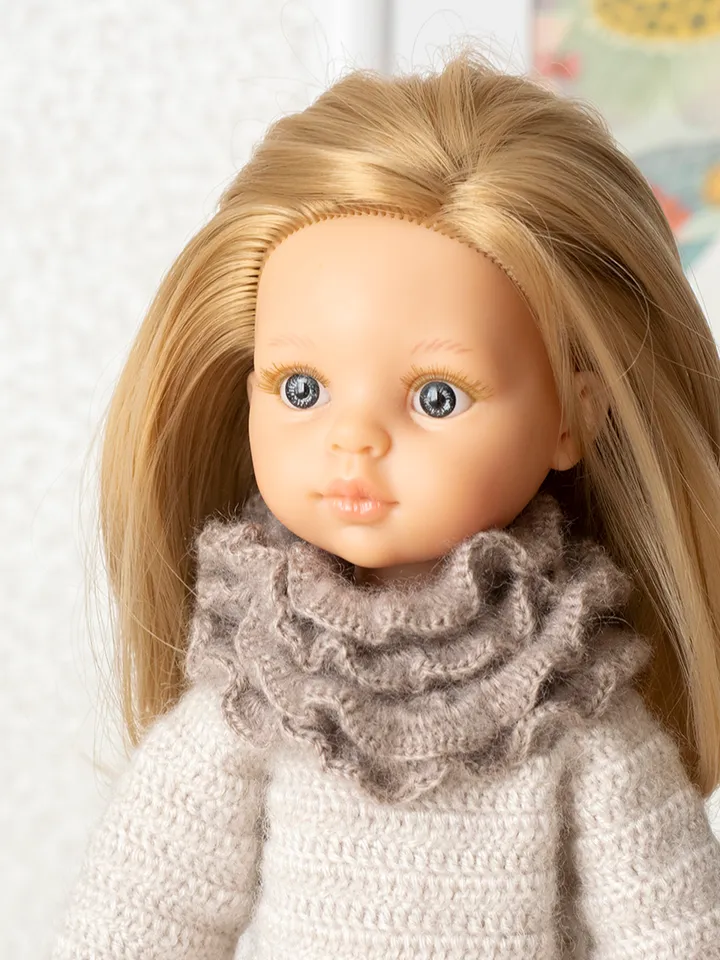 Openwork red crochet scarf for 13" dolls Paola Reina, Meadowdolls Dumplings, Siblies, Corolle, Little Darling, Minouche