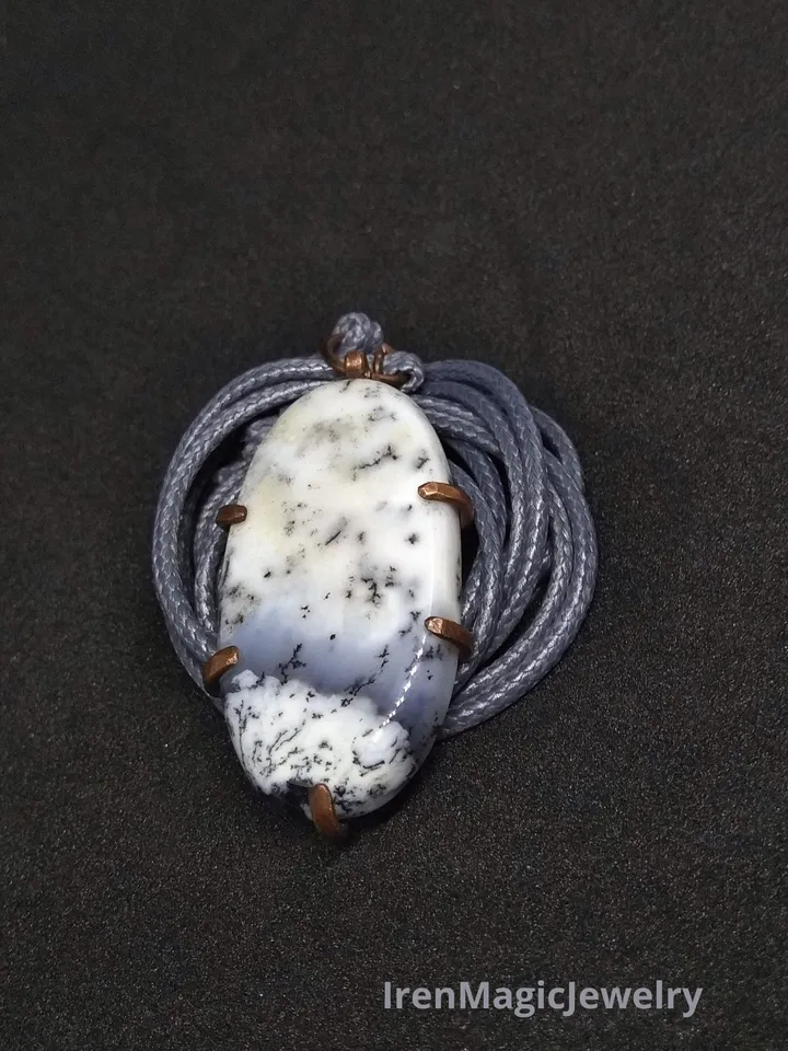 Dendritic Agate Pendant Necklace Beautiful Jewelry Unisex Handmade Boho