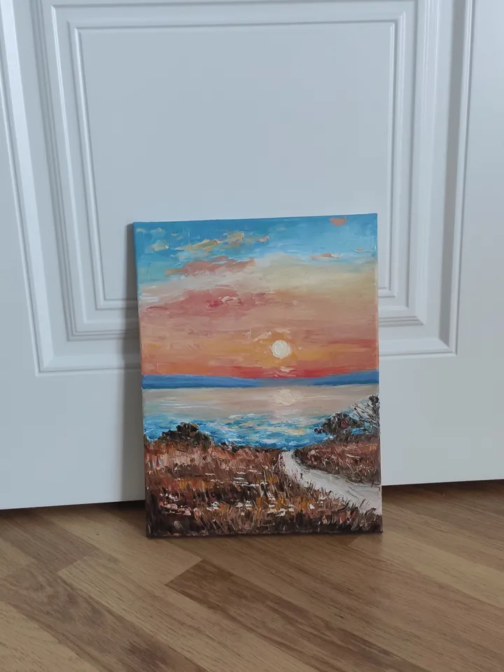 Oil painting on canvas landscape with sea