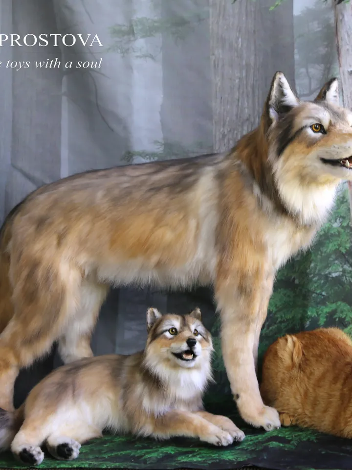 Wolf family. Realistic plush animals. Ooak toy. Wolf stuffed toy