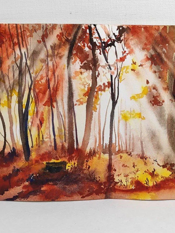 Autumn forest landscape painting 7.5 by 10,5"