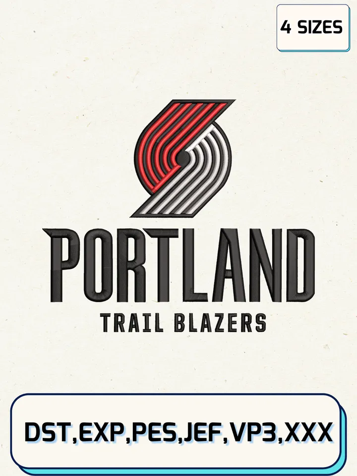 Portland Trail Blazers Logos Embroidery Design Files,NBA Logos Embroidery Designs,Machine Embroidery Files,4 Sizes