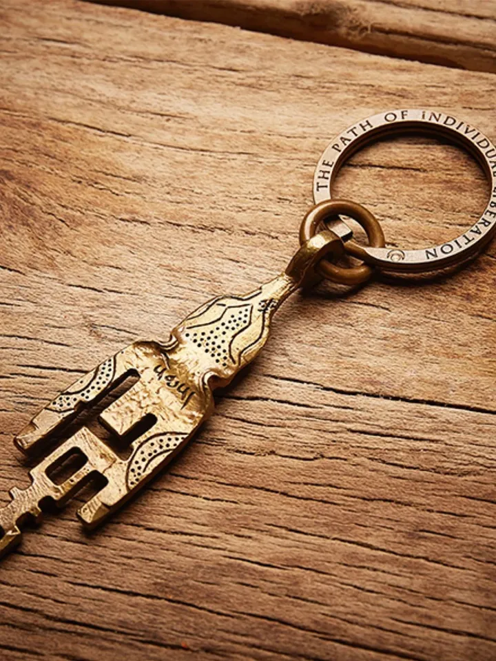 Gandhanra Antique Tibetan Amulet Keychain,The Key of Heart, Trantic Buddhism Dharma, Himalayan Style Pendant,Made of Pure Brass