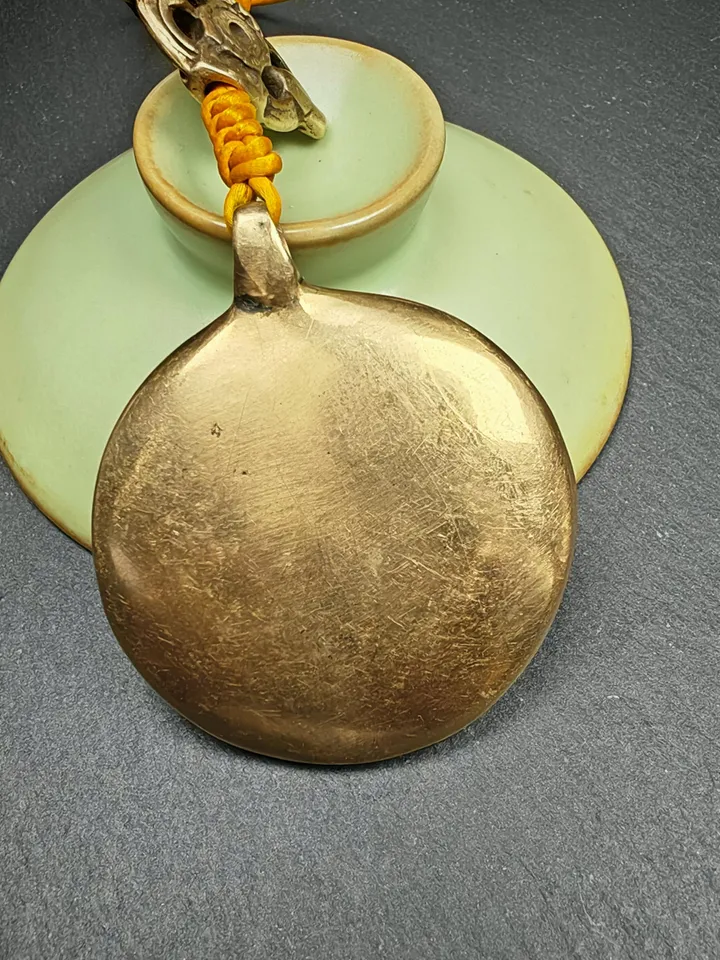 Gandhanra Vintage Tibetan Buddhist Amulet Sipaho Badge - Lima Brass Melong Mirror Calendar Protective Feng Shui Pendant,45mm