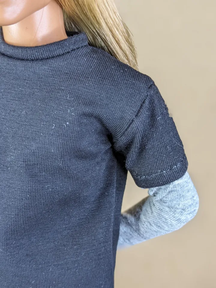 Black & gray long-sleeve T-shirt for 12-inch fashion male dolls