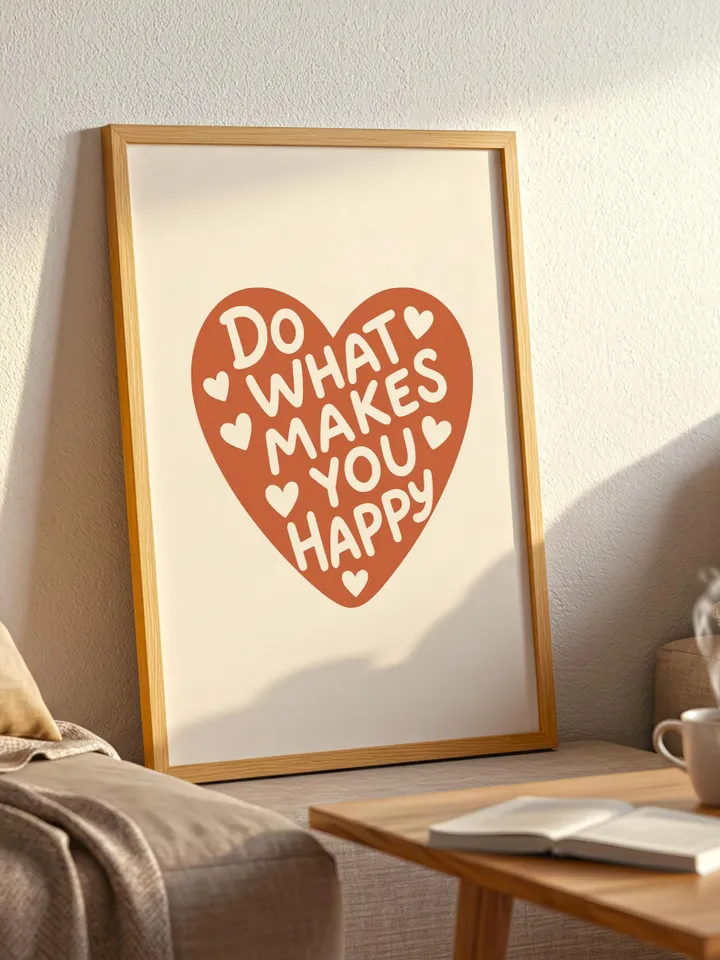 Do What Makes You Happy Terracotta Heart Print – Boho Wall Art, Self Love Quote Poster, Earth Tone Digital Download, Positive Printable