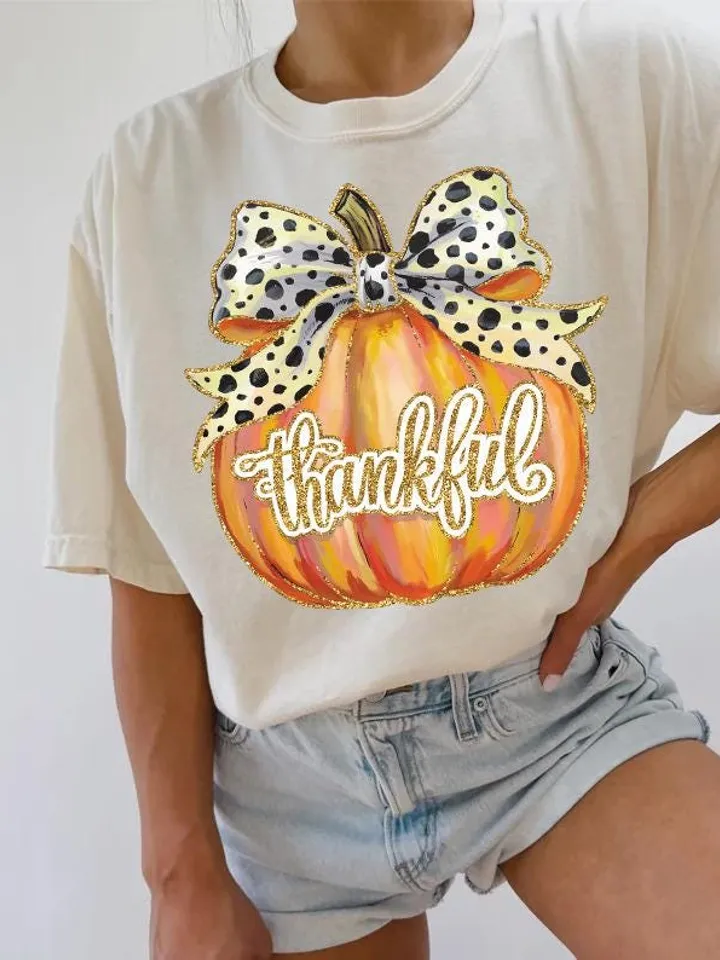 Colorful Coquette Gold Glitter Pumpkin Png Thankful Pumpkins Sublimation Png Trendy Thanksgiving Design Girly Fall Png Acrylic Brushstroke
