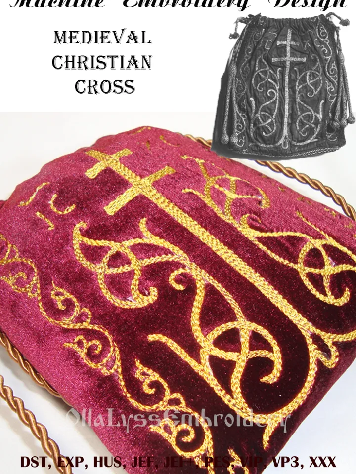 Medieval Christian cross embroidery design