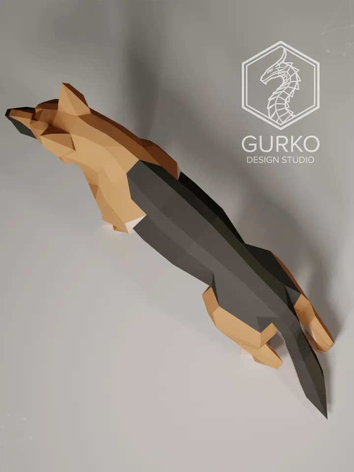 German Shepherd Papercraft, Dog, Digital Template, PDF Download, Gurko, 3D LowPoly, Pepakura, Origami Sculpture, Paper Party Decor, DIY Gift