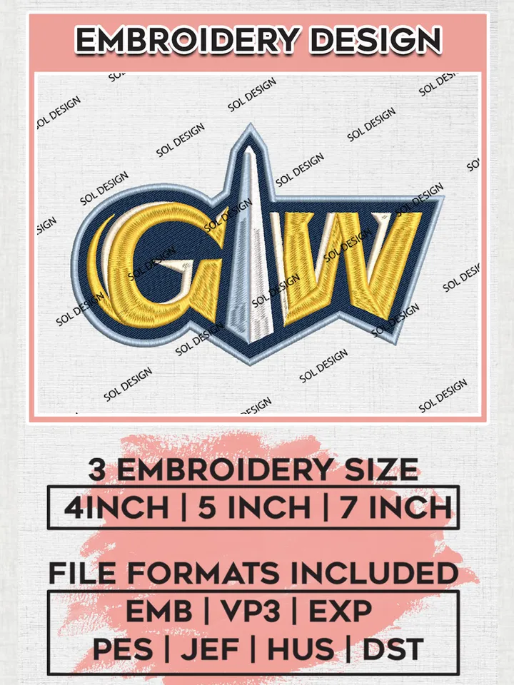NCAA GW Colonials Team Logo Embroidery Design Files, NCAA George Washington Colonials Machine Embroidery, NCAA Teams, 3 sizes, NCAA Machine embroidery designs, Digital Download