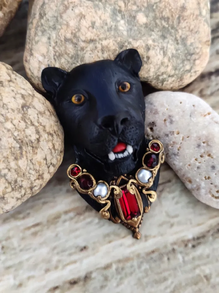 Brooch Black Panter, Cat brooch, vintage pin brooch,