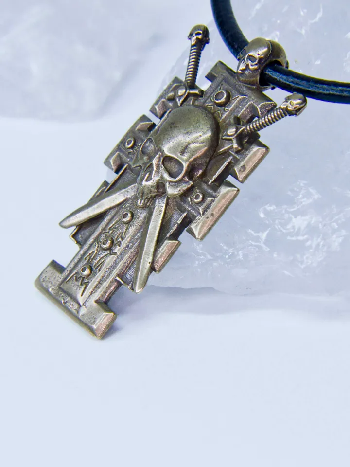 Solid Brass Ordo Xenos Insignia with Skull and Crossed Swords
